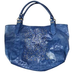 Braciano large Blue tote styled purse made of soft faux leather.Gold and silv